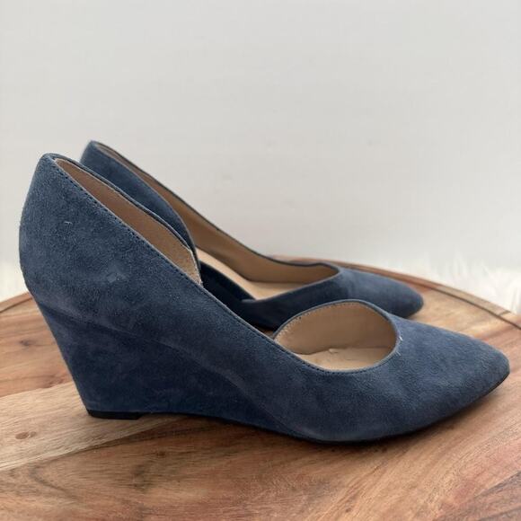 Franco Sarto Shoes Womens Size 8.5 Blue Suede Felice Wedge Pumps Pointed Toe - Picture 1 of 8